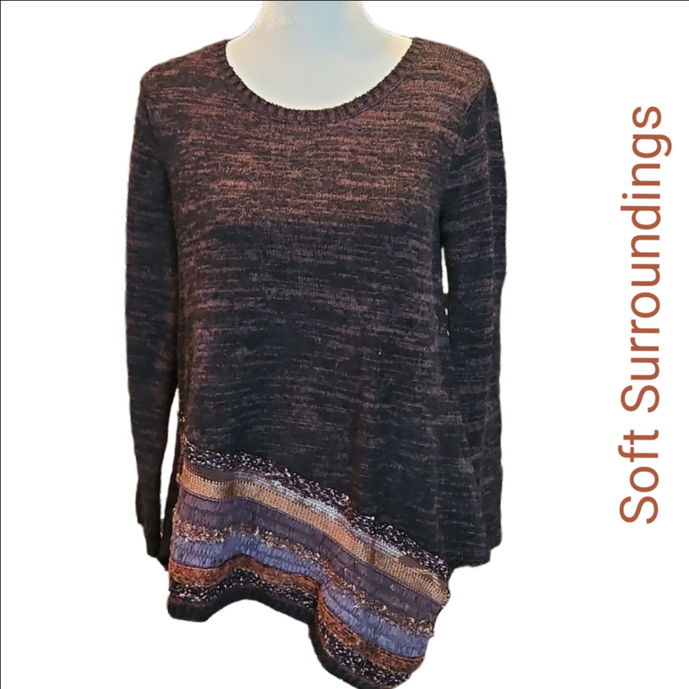 Soft Surroundings Sweater PS Browns Rust Black Hankerchief Hemline